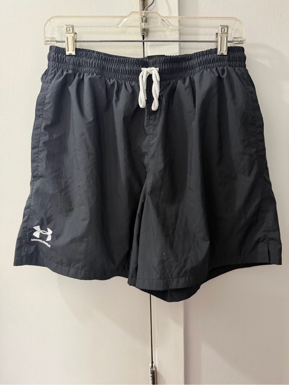Under Armour Men’s Black Athletic Shorts with White Drawstring